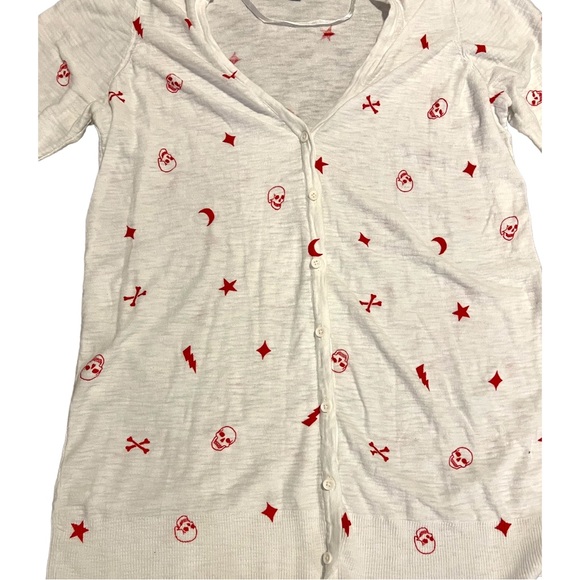 TORRID Cardigan Skulls Lightning Bolt Star Crossbones, size 2x, white and red - Picture 7 of 16